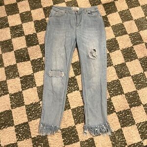 Free People distressed fringe bottom light wash jeans 29